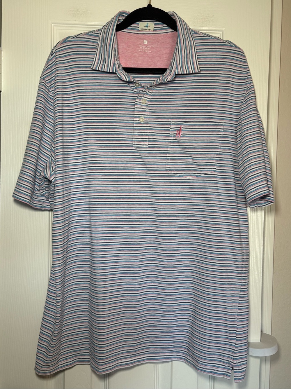 johnnie-O Hangin’ Out Striped Polo Shirt Men’s XL Blue Pink